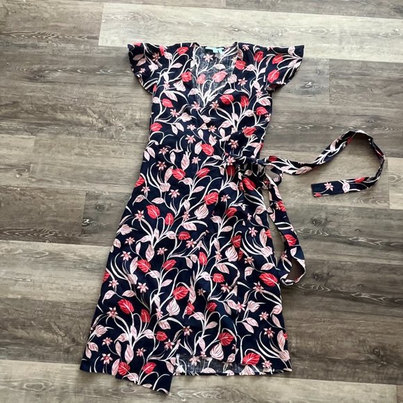 Draper James Floral Short Sleeve Wrap Linen Dress - Picture 6 of 12